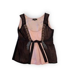 Night Birger et Mikkelsen Mauve & Black Sleeveless Blouse Beaded Tassels Sz 40